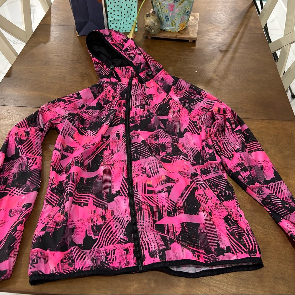 Pink and Black Abstract Hooded Jacket
